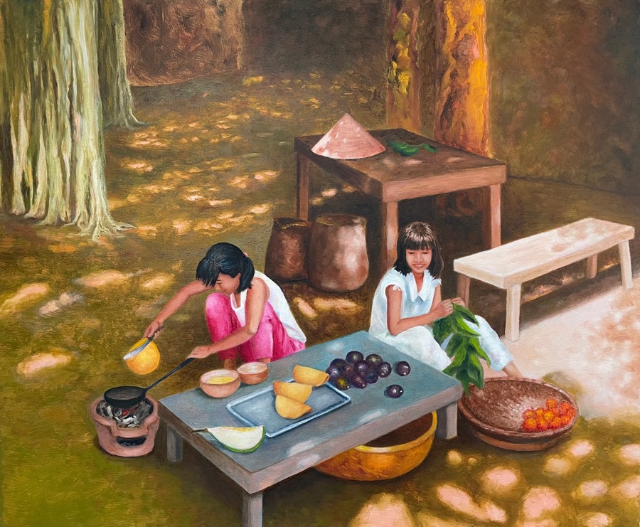 LES CRÊPES<br>
Huile sur toile, 73 x 60 cm<br>
2025