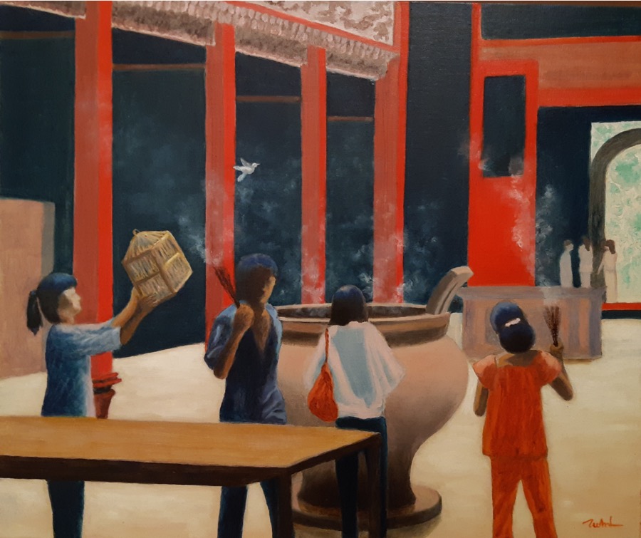 L’ENVOL<br>
Huile sur carton entoilé, 55 x 46 cm<br>
2021