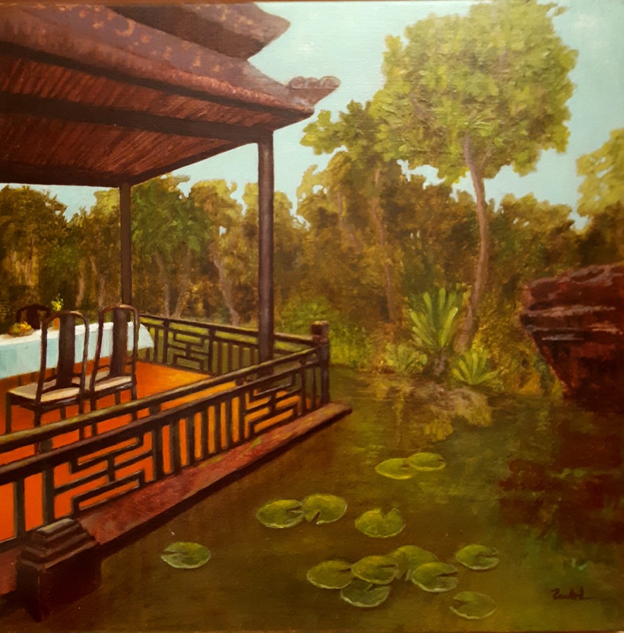LE PAVILLON<br>
Huile sur toile, 60 x 60 cm<br>
2022