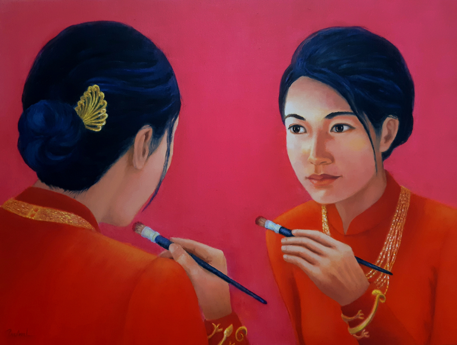 L’AUTRE, LA MÊME II <br>
Huile sur toile, 61 x 46 cm<br>
2023