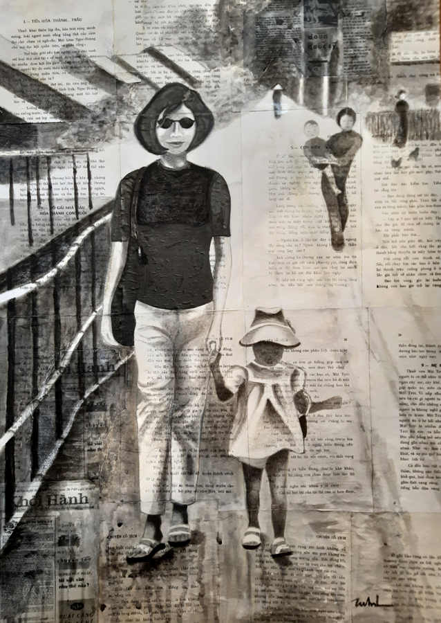 AUTOPORTRAIT<br>
Encre sur papier marouflé,<br>
sous verre anti-reflet, 65 x 47 cm<br>
2021