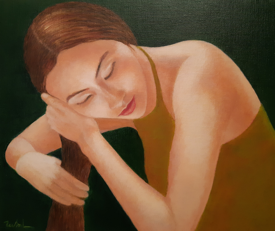 LA CHEVELURE<br>
Huile sur toile, 46 x 38 cm<br>
2022